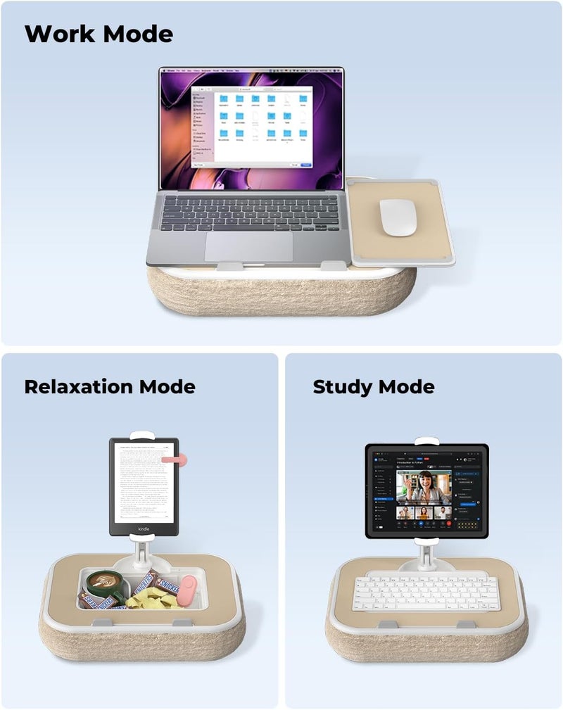 Viozon Kindle Pillow Stand Holder, Phone Holder for Bed, Laptop Lap Desk with Mouse Pad,Compatible with 4.7-13" Kindle/Tablet/Phone,10-15" Laptop, Snack Bowl⋓ Attachment&Detachable 360° Stand Arm - Image 2